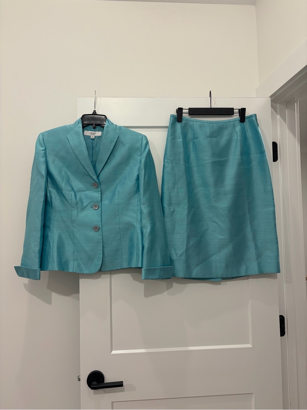 Le Suit Turquoise 2-Piece Suit Jacket & Skirt 6
